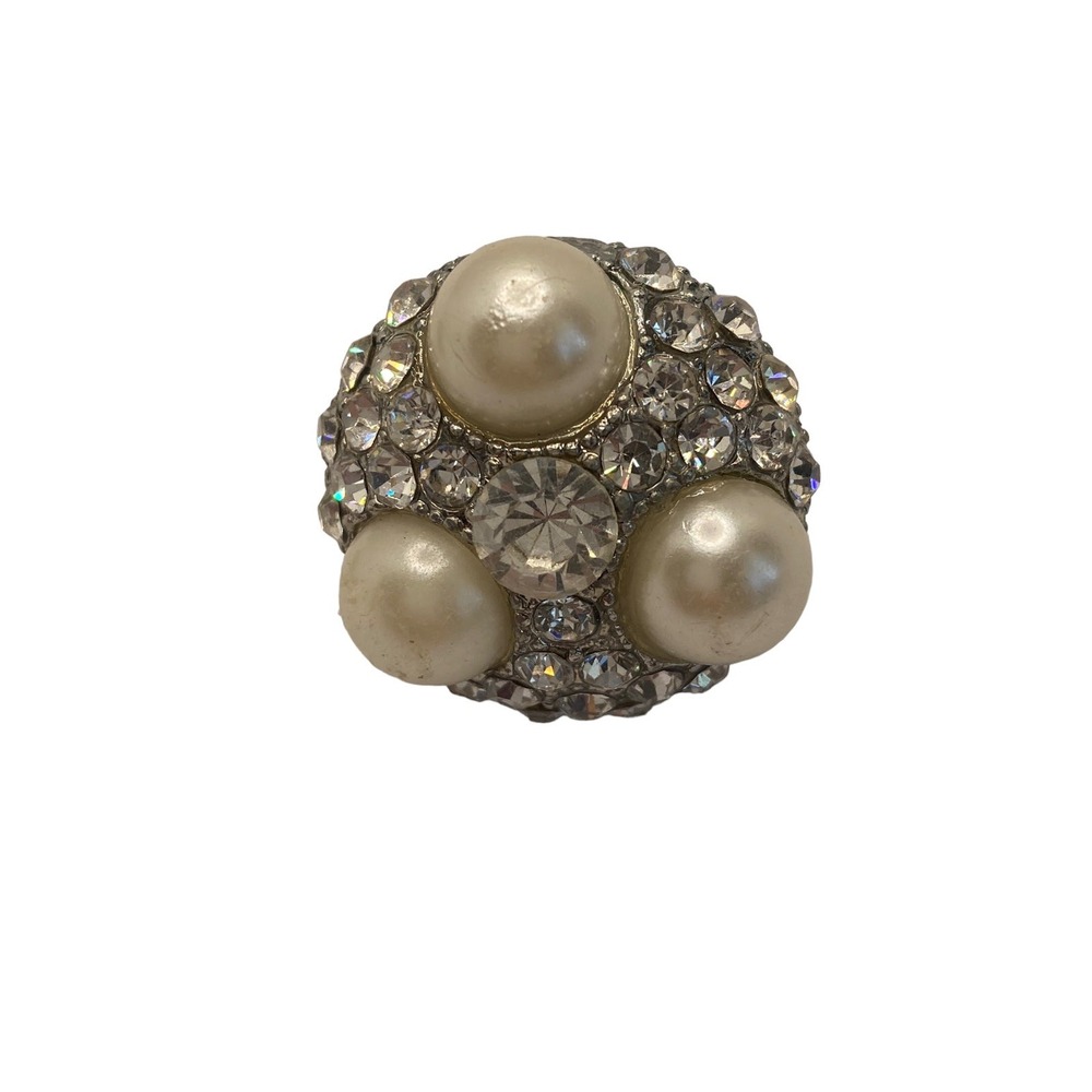 Oversized Rhinestone Pearl Adjustable Ring - Picture 4 of 4